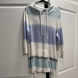 Striped Hoodie Dress in Blue and White